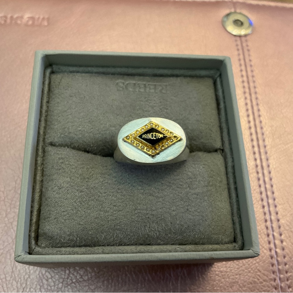 14K PRINCETON Black Enamel Seed Pearls Ring